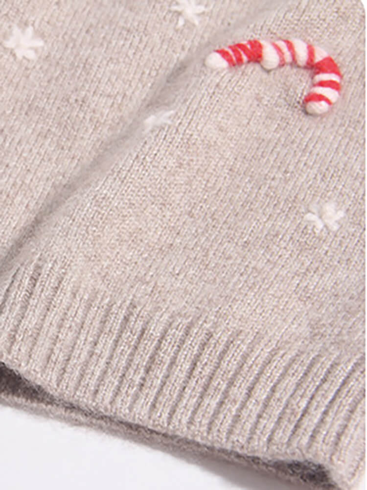 Kids Soft Cashmere Holiday Sweater with Candy Cane and Snowflake